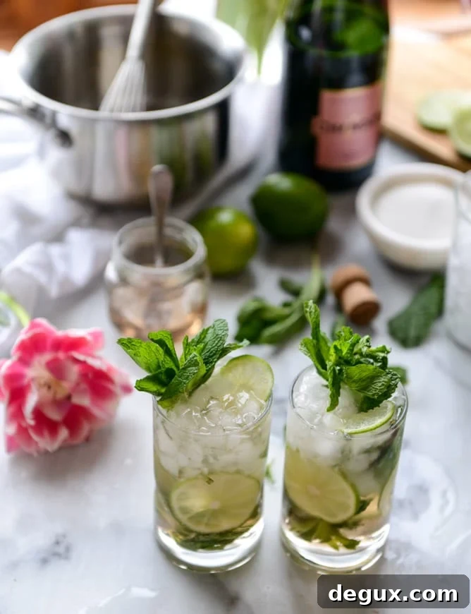 Rosé Champagne Mojitos with Homemade Champagne Syrup 2 rosé champagne mojitos I howsweeteats.com
