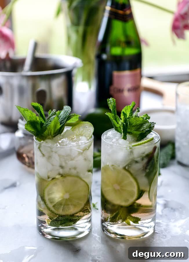 Rosé Champagne Mojitos with Homemade Champagne Syrup 5 rosé champagne mojitos I howsweeteats.com