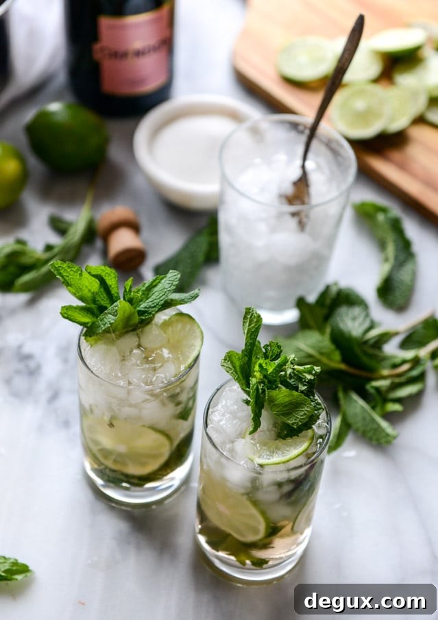 Rosé Champagne Mojitos with Homemade Champagne Syrup 6 rosé champagne mojitos I howsweeteats.com