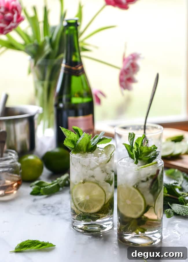 Rosé Champagne Mojitos with Homemade Champagne Syrup 7 rosé champagne mojitos I howsweeteats.com