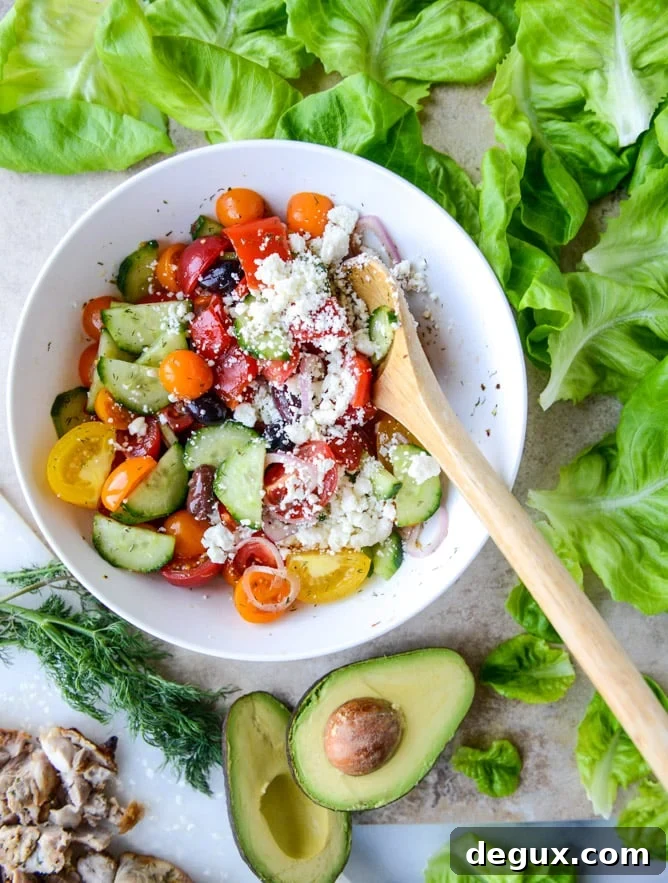 greek chicken lettuce cups with avocado tzatziki I howsweeteats.com