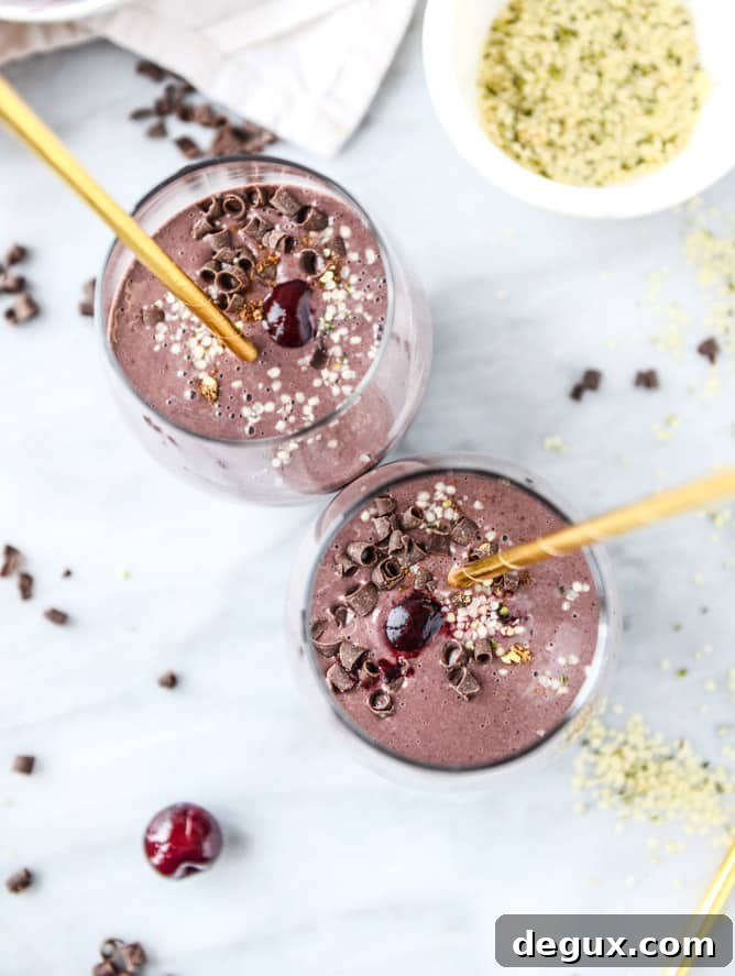 Dark Chocolate Cherry Chai Smoothie Recipe for Choc-Lover Mornings 6 dark chocolate cherry chai protein smoothie I howsweeteats.com