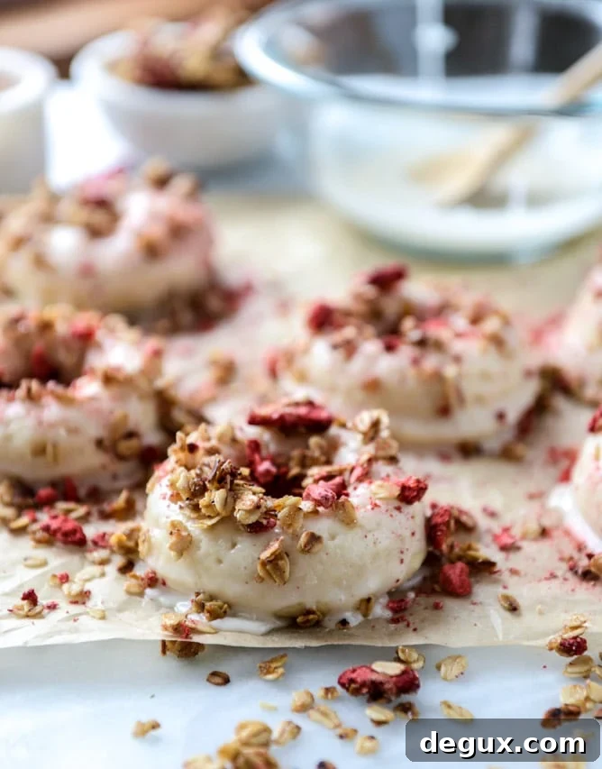 greek yogurt doughnuts with strawberry stovetop granola I howsweeteats.com