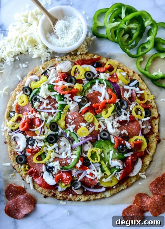 cauliflower crust pizza supreme I howsweeteats.com