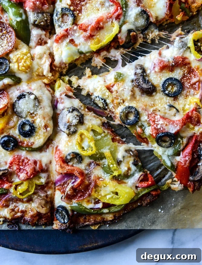 cauliflower crust pizza supreme I howsweeteats.com