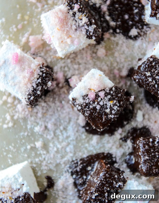 chocolate dipped champagne marshmallows with blood orange sugar I howsweeteats.com