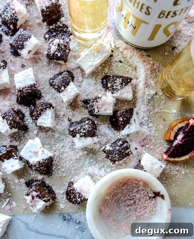 chocolate dipped champagne marshmallows with blood orange sugar I howsweeteats.com