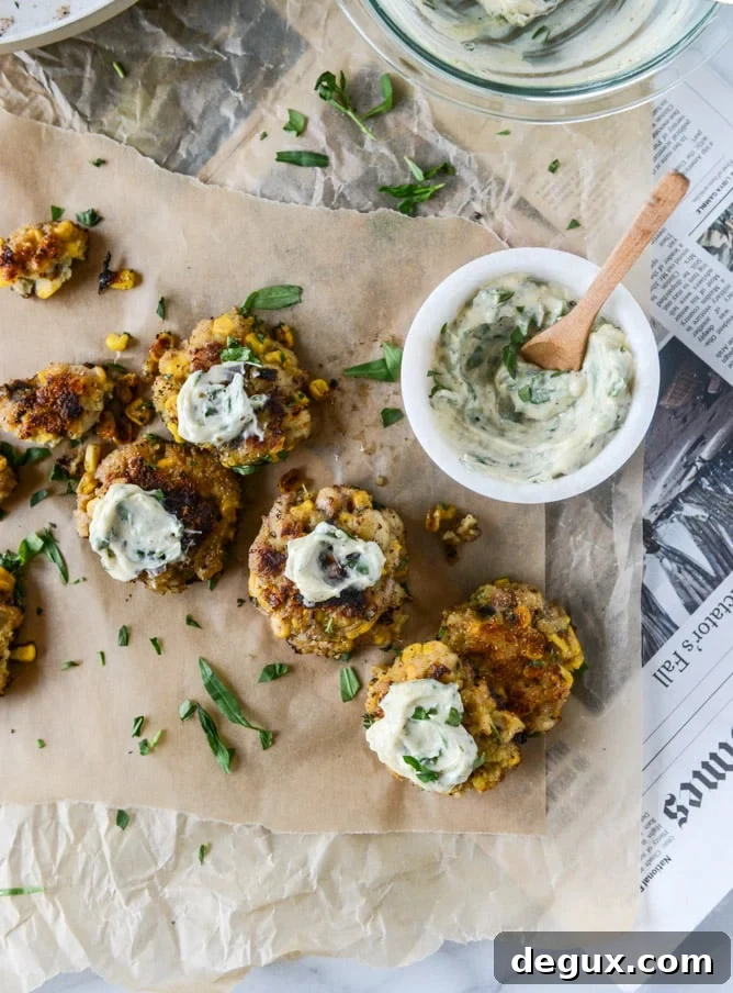 lobster corn fritters with truffle herb mayo I howsweeteats.com