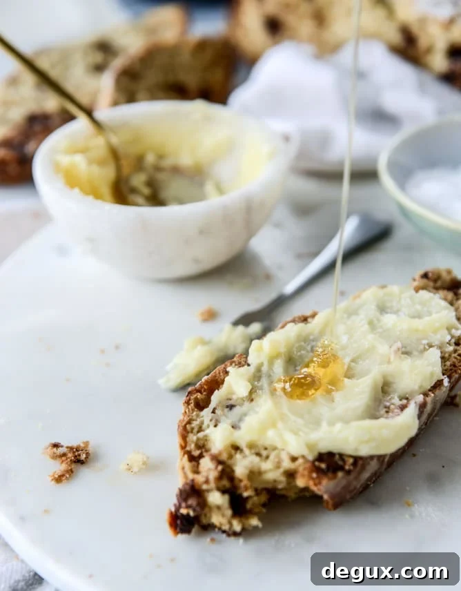 soda bread with milk chocolate and salted honey butter I howsweeteats.com