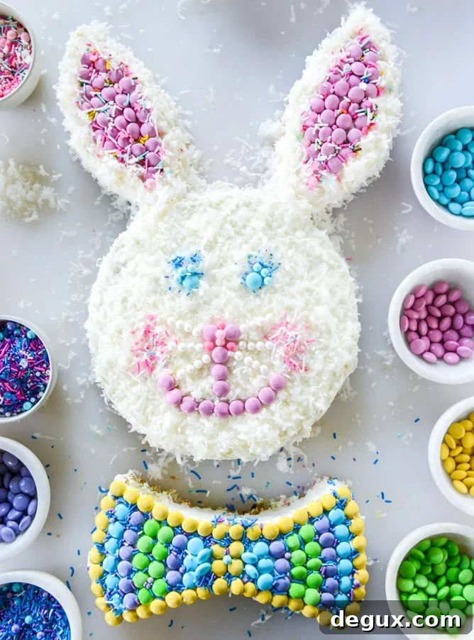 coconut confetti classic bunny cake with M&M'S I howsweeteats.com