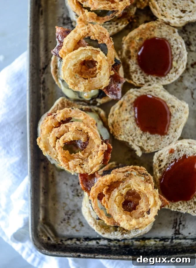 Bacon-Wrapped Meatloaf Sliders with Pepper Jack & Crispy Onions 6 meatloaf sliders I howsweeteats.com