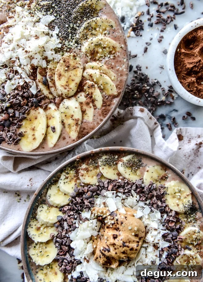 Double Chocolate Peanut Butter Smoothie Bowl Recipes 10 double chocolate peanut butter smoothie bowls I howsweeteats.com