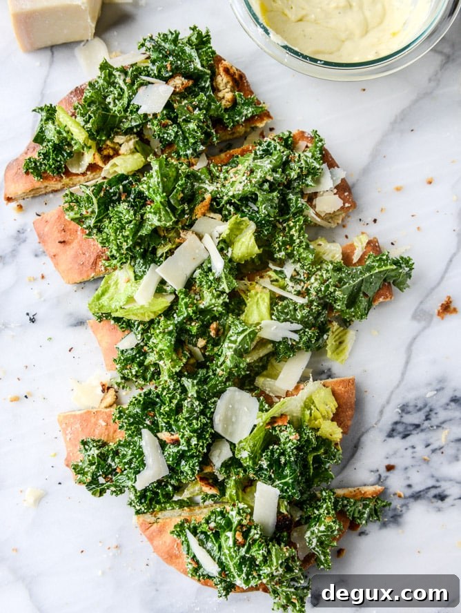 Kale Caesar Salad Pizza on Crispy Parmesan Crust 2 kale caesar pizza I howsweeteats.com