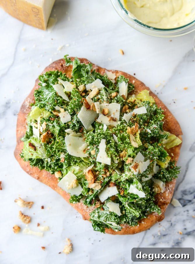 Kale Caesar Salad Pizza on Crispy Parmesan Crust 6 kale caesar pizza I howsweeteats.com
