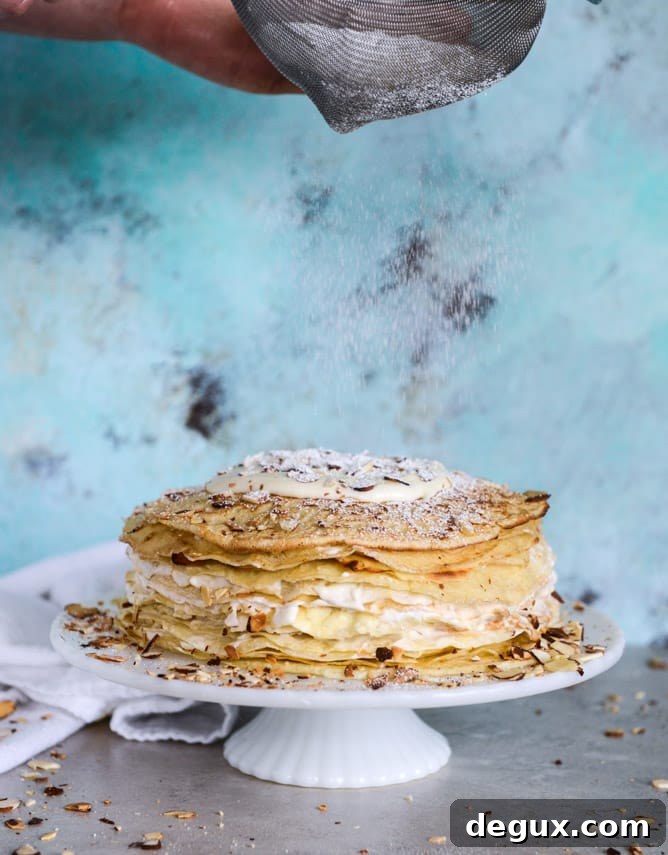 Almond Cream Crepe Cake Recipe — Light Layered Dessert Tutorial 6 almond cream crepe cake I howsweeteats.com