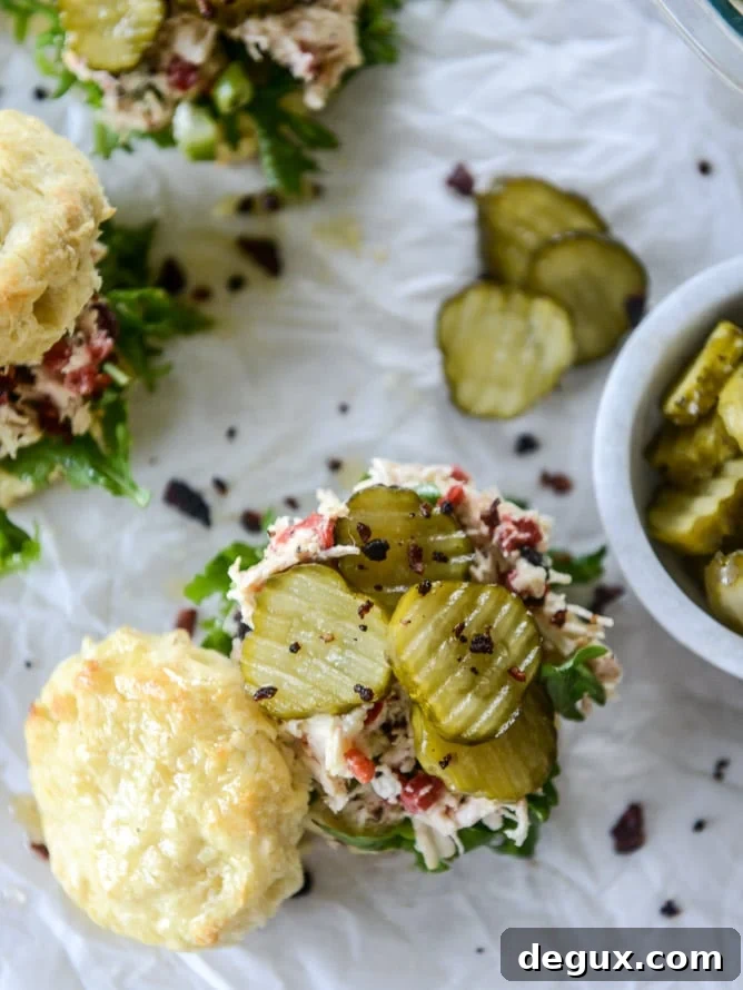 Pimento Cheese Chicken Salad on Honey Butter Biscuits – Southern Picnic Sandwich 11 pimento cheese chicken salad on honey butter biscuits I howsweeteats.com