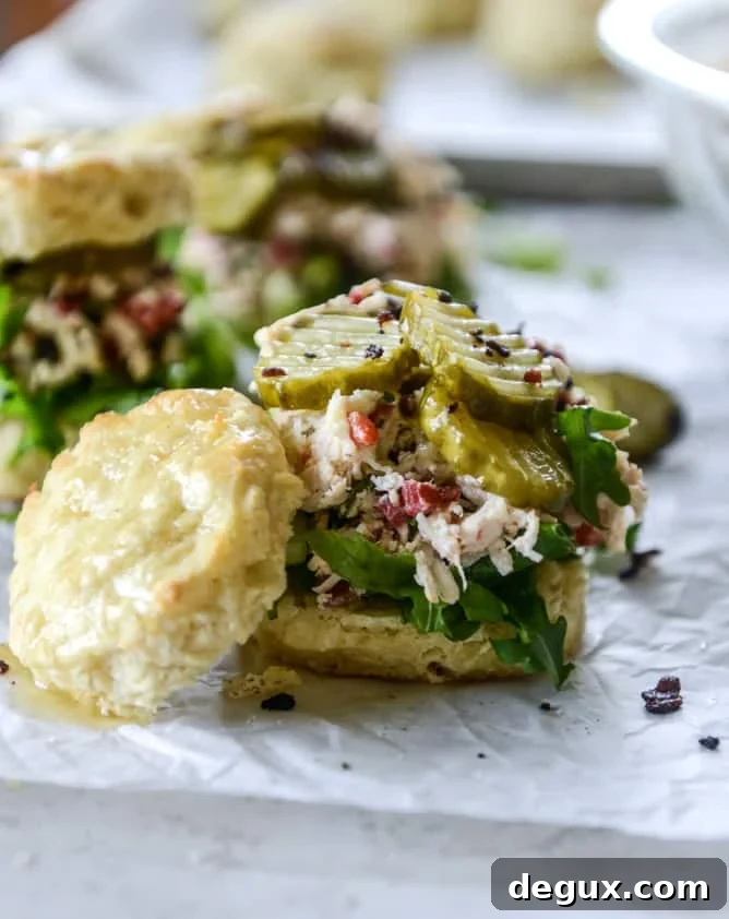 Pimento Cheese Chicken Salad on Honey Butter Biscuits – Southern Picnic Sandwich 9 pimento cheese chicken salad on honey butter biscuits I howsweeteats.com