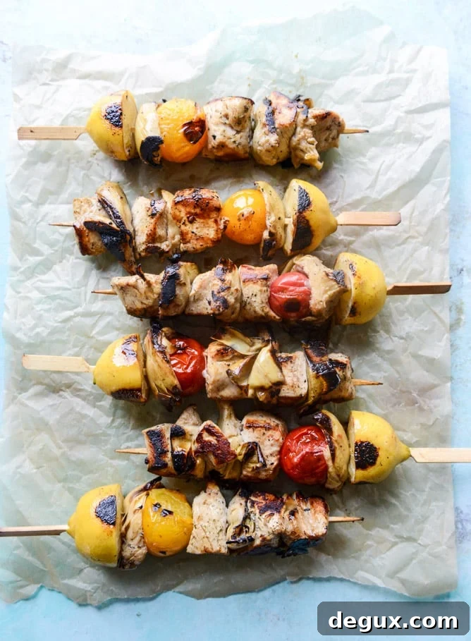 Grilled Chicken, Burst Tomato & Artichoke Skewers with Goat Cheese Dip 3 grilled chicken, burst tomato and artichoke skewers I howsweeteats.com