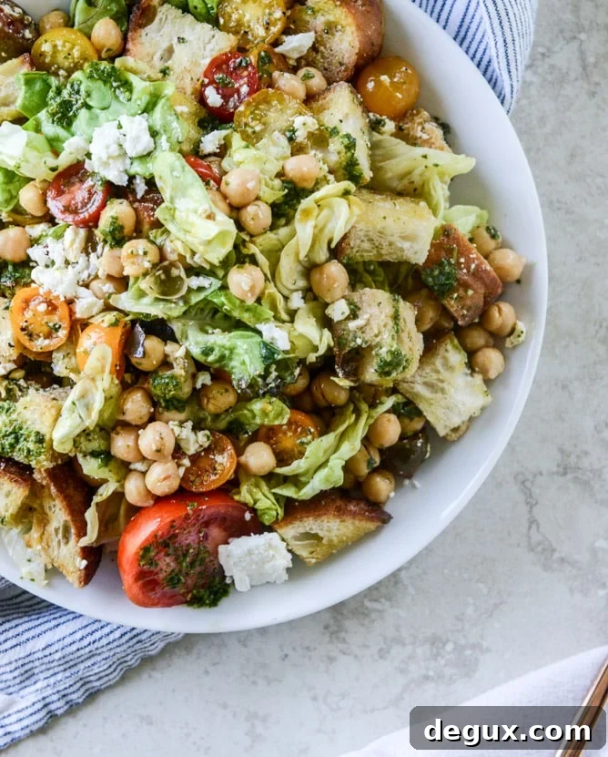marinated chickpea panzanella with chimichurri I howsweeteats.com