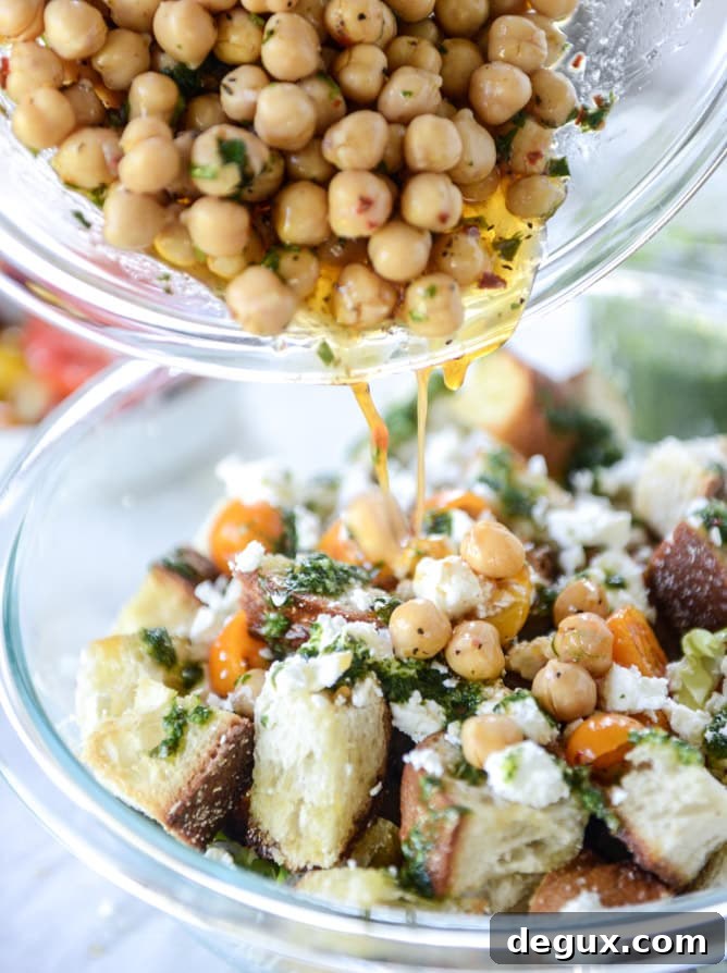 marinated chickpea panzanella with chimichurri I howsweeteats.com