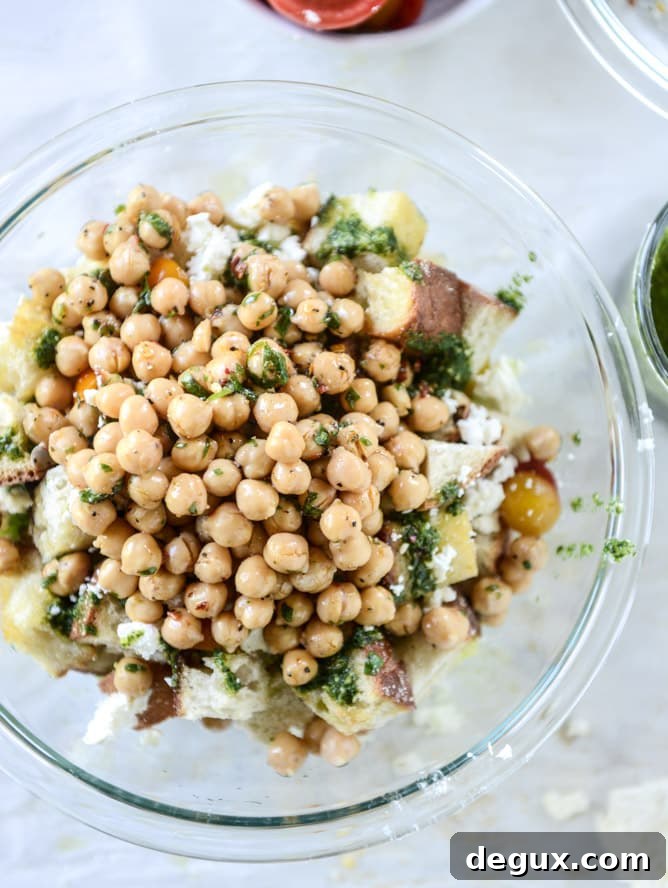 marinated chickpea panzanella with chimichurri I howsweeteats.com