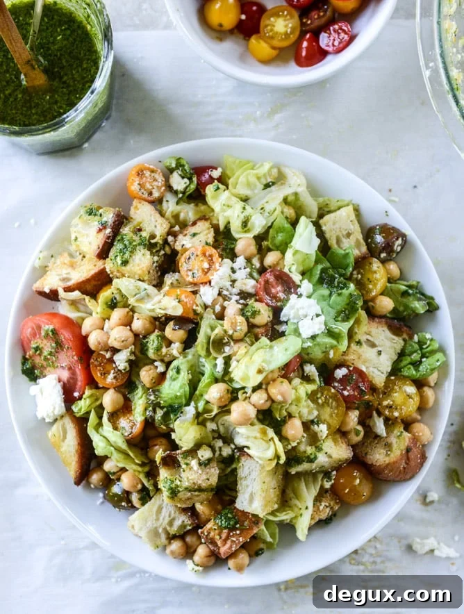 marinated chickpea panzanella with chimichurri I howsweeteats.com