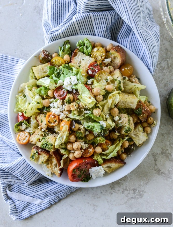 marinated chickpea panzanella with chimichurri I howsweeteats.com