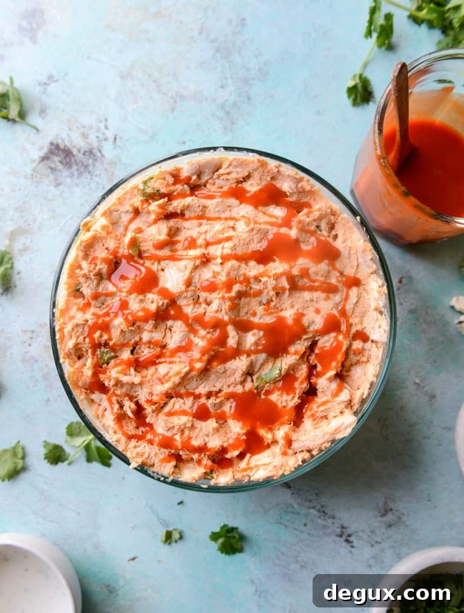 Layered Buffalo Chicken Dip Recipe: Creamy, Cheesy Party Dip 6 layered buffalo chicken dip I howsweeteats.com