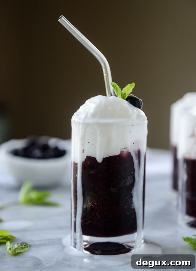 Coconut Blueberry Layered Slushie Recipe: Refreshing Summer Drink 2 layered blueberry coconut slushie I howsweeteats.com