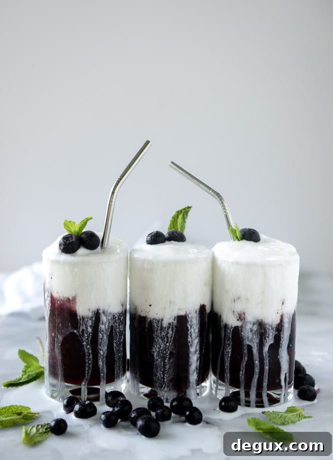 Coconut Blueberry Layered Slushie Recipe: Refreshing Summer Drink 5 layered blueberry coconut slushie I howsweeteats.com