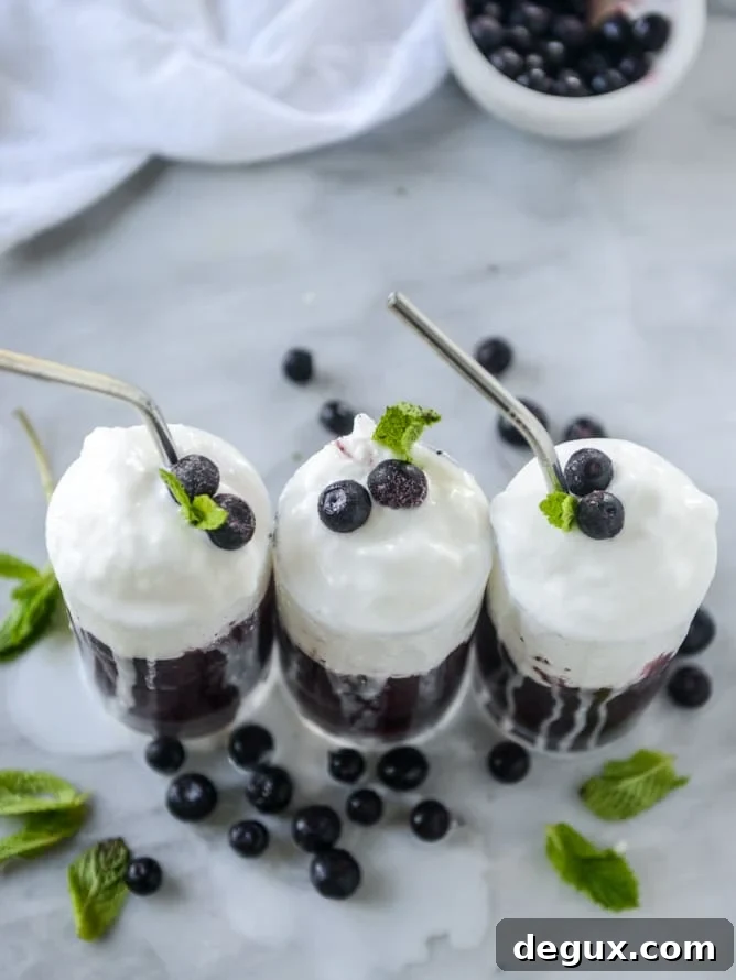 Coconut Blueberry Layered Slushie Recipe: Refreshing Summer Drink 8 layered blueberry coconut slushie I howsweeteats.com