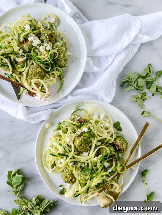 Zucchini Noodles with Mini Chicken, Feta & Spinach Meatballs 5 zoodles with mini chicken feta meatballs I howsweeteats.com