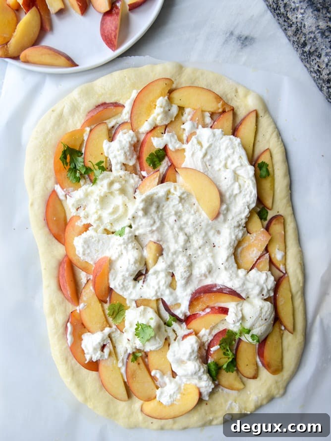 Peach and Ricotta Pizza with Spicy Microgreens Recipe 4 peach ricotta pizza with spicy microgreens
