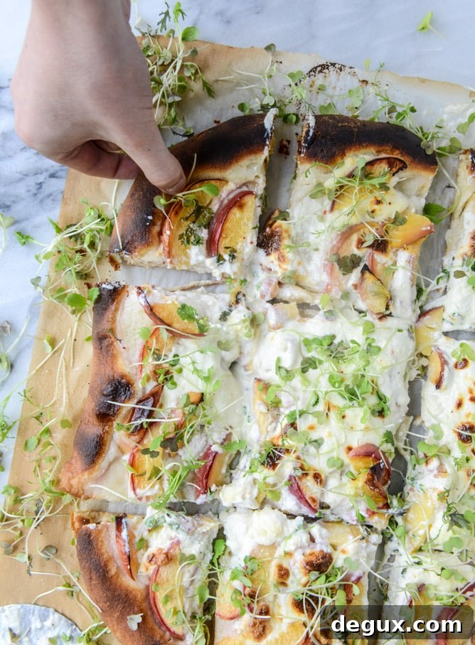Peach and Ricotta Pizza with Spicy Microgreens Recipe 6 peach ricotta pizza with spicy microgreens