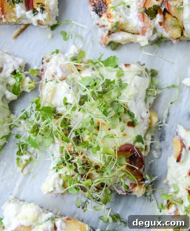 Peach and Ricotta Pizza with Spicy Microgreens Recipe 7 peach ricotta pizza with spicy microgreens