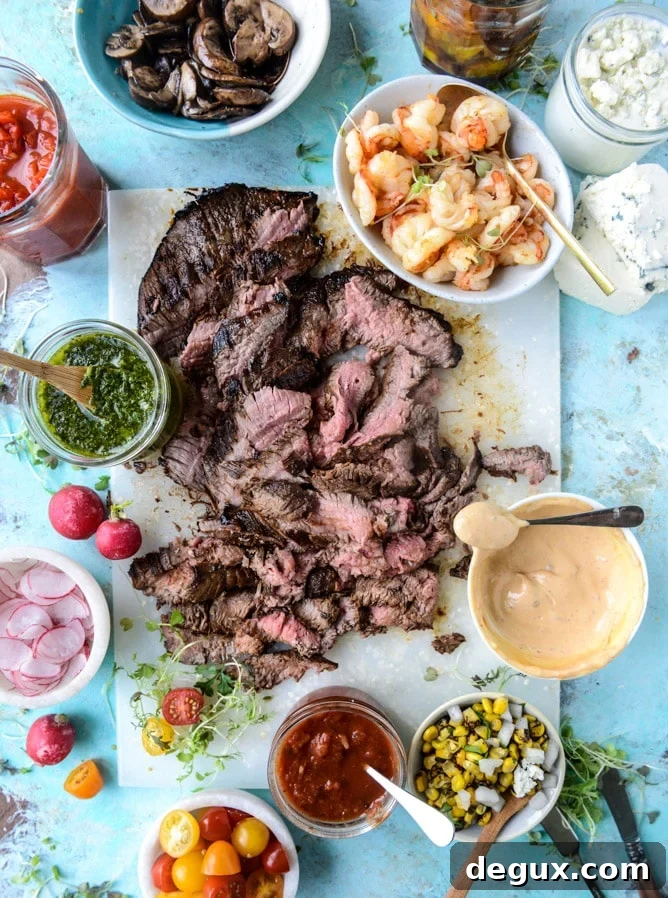 marinated flank steak with our favorite toppings I howsweeteats.com