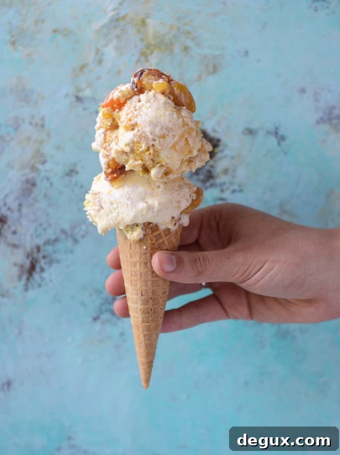 no-churn sugar roasted peach pie ice cream I howsweeteats.com