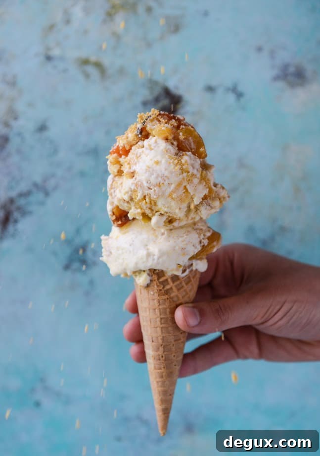 no-churn sugar roasted peach pie ice cream I howsweeteats.com