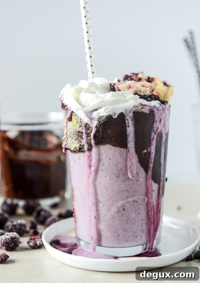 Black Raspberry Fudge Pie Milkshakes: Decadent Seasonal Recipe 6 black raspberry pie milkshake with black raspberry ganache I howsweeteats.com