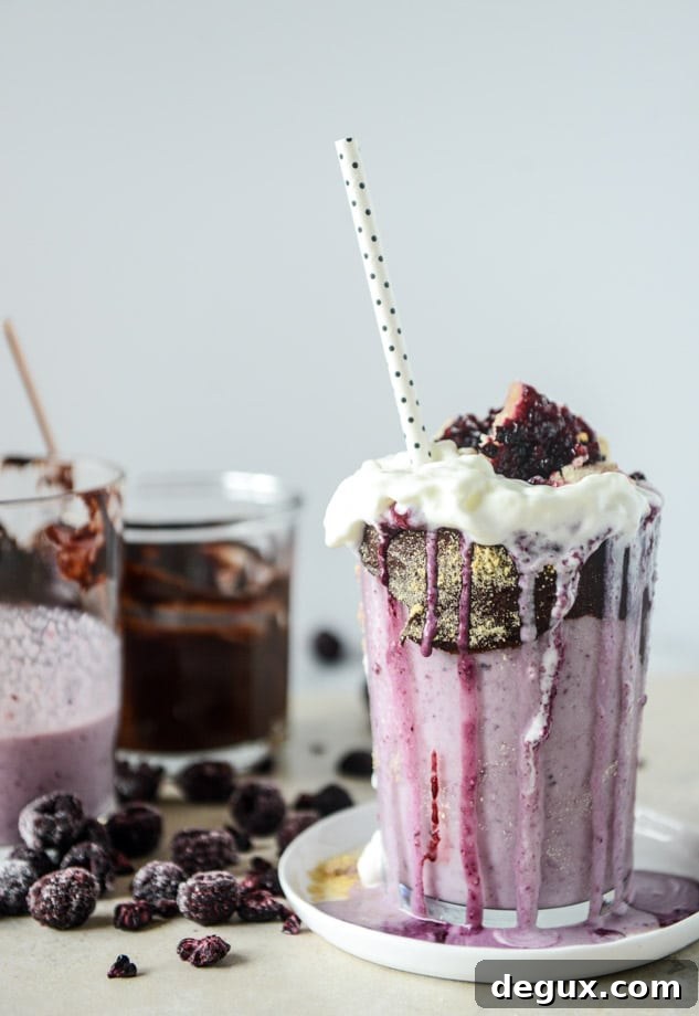 Black Raspberry Fudge Pie Milkshakes: Decadent Seasonal Recipe 9 black raspberry pie milkshake with black raspberry ganache I howsweeteats.com