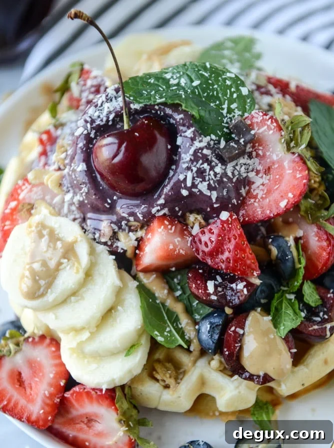 Acai Waffle Sundae Recipe: Fresh Berry & Honey Drizzle 2 acai waffle sundae I howsweeteats.com