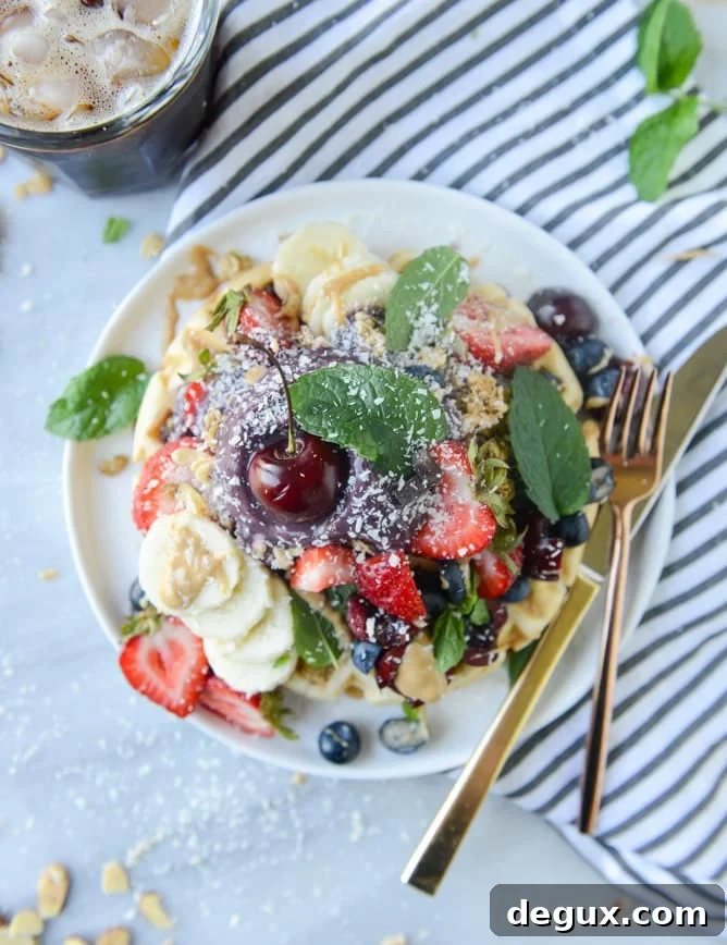 Acai Waffle Sundae Recipe: Fresh Berry & Honey Drizzle 6 acai waffle sundae I howsweeteats.com