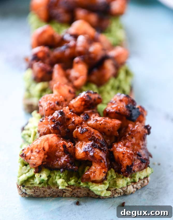 BBQ shrimp and lime avocado toast I howsweeteats.com