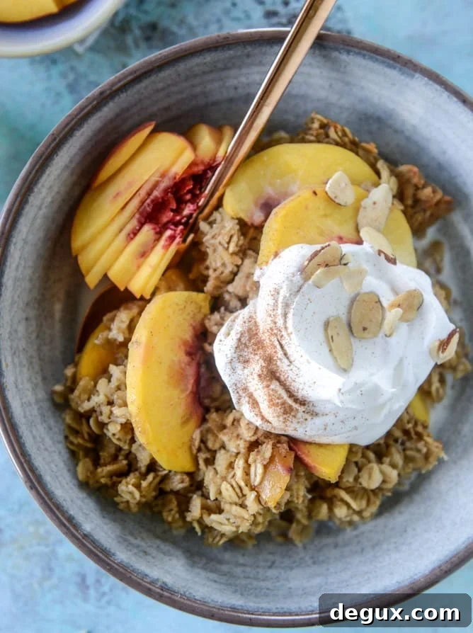 baked peaches and cream oatmeal I howsweeteats.com