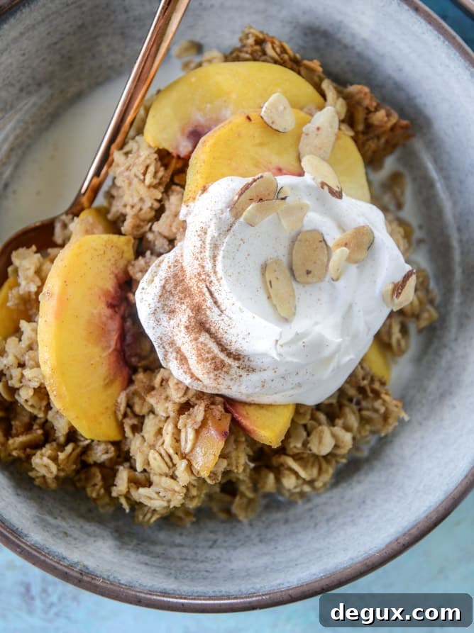 baked peaches and cream oatmeal I howsweeteats.com