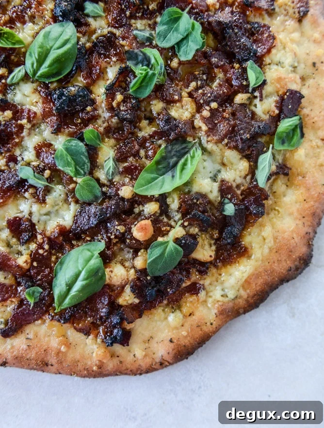 chipotle candied bacon and smoked blue cheese pizza by @howsweeteats I howsweeteats.com