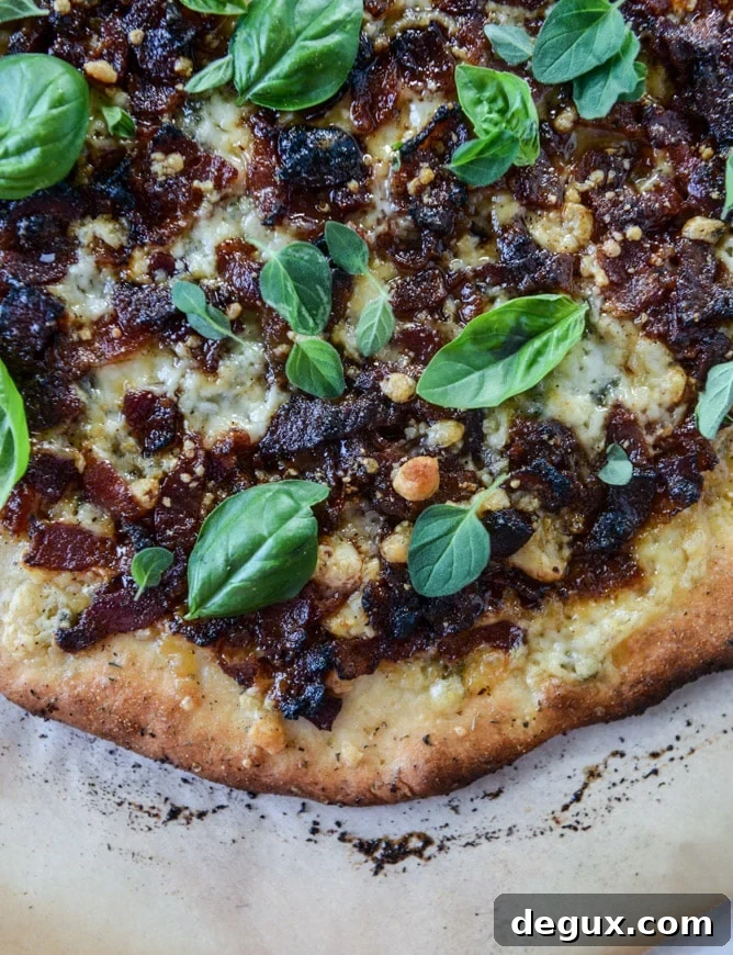 chipotle candied bacon and smoked blue cheese pizza by @howsweeteats I howsweeteats.com