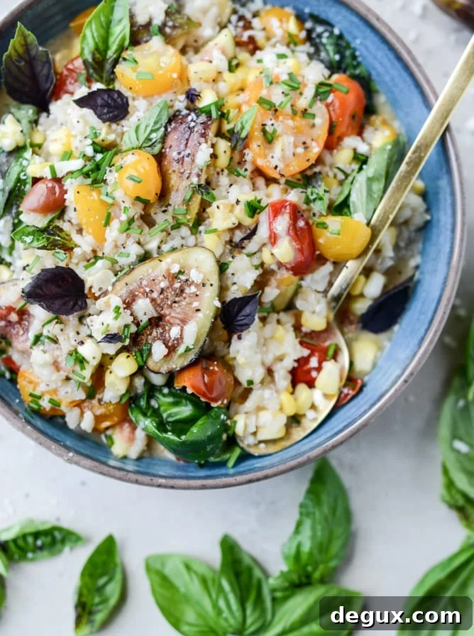 late summer risotto with roasted tomatoes, corn and figs I howsweeteats.com