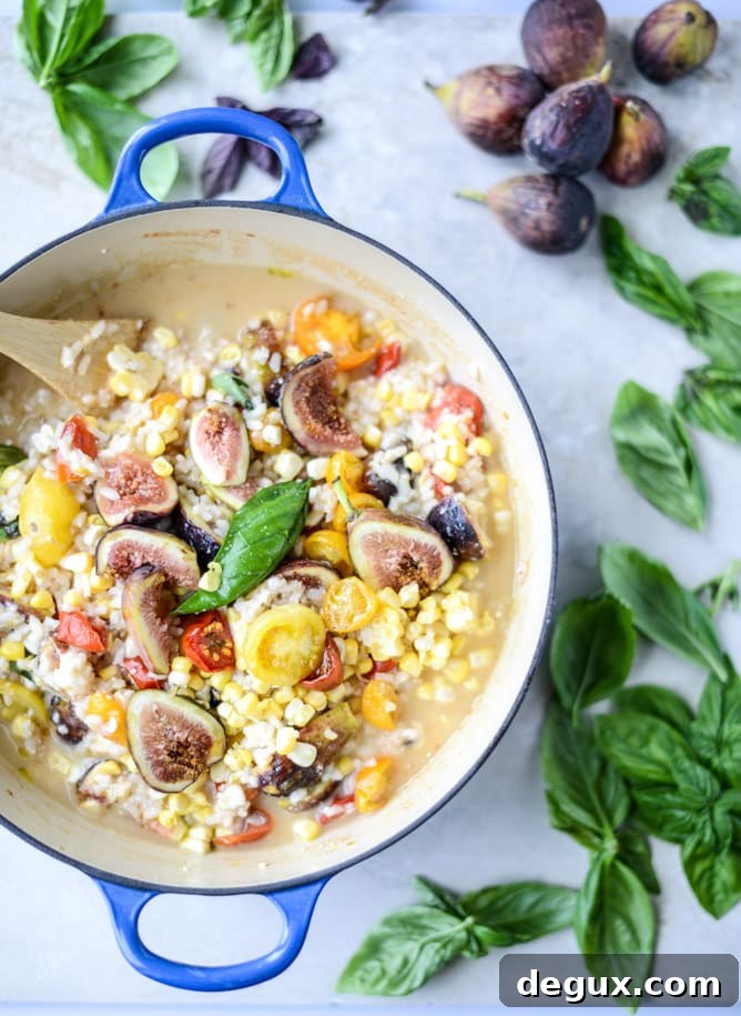 late summer risotto with roasted tomatoes, corn and figs I howsweeteats.com