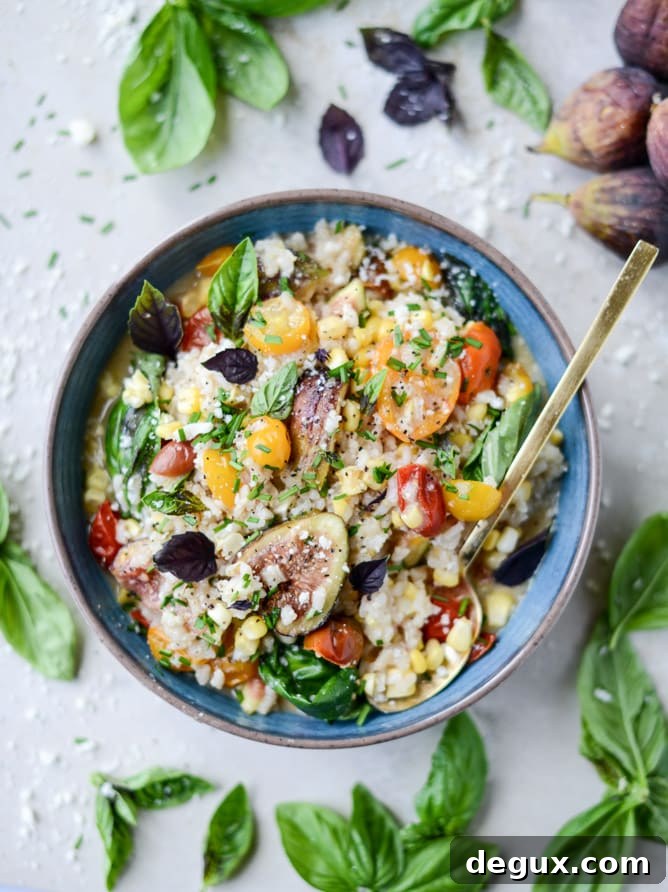 late summer risotto with roasted tomatoes, corn and figs I howsweeteats.com